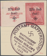 Sudetenland - Maffersdorf: 1938, 1 Kc. Karminrot "Purkyně" Mit Anhängendem überdrucktem Zierfeld, Au - Sudetes