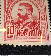 Error Romania 1908,king  Charles I, Tipofrafie 10b,redd,continuous Line From A To Border L - Errors, Freaks & Oddities (EFO)