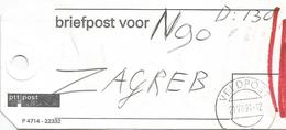 UNPROFOR 1994 Veldpost 92 Spilt To Zagreb Netherlands Bosnia Military Peacekeeping Mailbag Label - Militaria