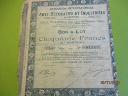 Bon à Lot 50 Fr Porteur/Exposition Internationale Arts Décoratifs Et Industriels Modernes/Imp DUPONT/PARIS/1923   ACT152 - Industrie