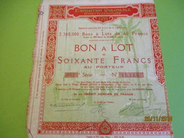 Bon à Lot 60 Fr Porteur/Exposition Coloniale Internationale/Imp Lapins & Fils/PARIS/1931                 ACT153 - Tourism