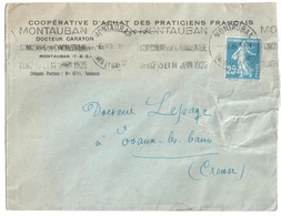 MONTAUBAN Tarn Garonne Lettre 25c Semeuse Bleu Yv Ob Meca KRAG MON204 Concours GYMNASTIQUE JUIN 1926 Coté Froissé - Gymnastics