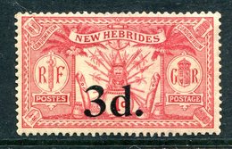 New Hebrides 1924 Weapons & Idols - Surcharges - 3d On 1d Scarlet HM (SG 41) - Unused Stamps