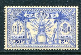 New Hebrides 1925 Weapons & Idols - Dual Currency - 5d (50c) Ultramarine HM (SG 47) - Neufs