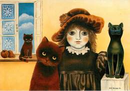 Animaux - Chats - Chat - Cats - Cat - Enfants - Illustrateur Anna Hollerer 1984 - Öl Auf Hartfaserplatte -Familienidylle - Chats
