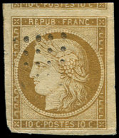 EMISSION DE 1849 - 1    10c. Bistre-jaune, Obl. Légère, Petite Froissure Mais Marges énormes, Aspect TTB - 1849-1850 Ceres