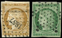 EMISSION DE 1849 - 1 Et 2, 10c. Bistre-jaune Et 15c. Vert, Obl. PC 1857 Et Etoile, TB - 1849-1850 Ceres
