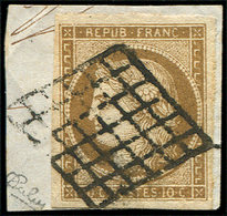 EMISSION DE 1849 - 1c   10c. Bistre-VERDATRE FONCE, Obl. GRILLE Sur Fragt, Nuance Certifiée Jacquart, TB - 1849-1850 Cérès