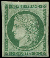 * EMISSION DE 1849 - 2b   15c. Vert Foncé, Timbre Restauré Mais Aspect Très Plaisant - 1849-1850 Cérès