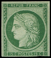 (*) EMISSION DE 1849 - 2    15c. Vert, Filet Inférieur Coupé, B/TB, Certif. Scheller - 1849-1850 Ceres