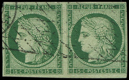 EMISSION DE 1849 - 2b   15c. Vert FONCE, PAIRE Obl. GRILLE SANS FIN, Très Frais Et TB. C Et Br, Cote Maury - 1849-1850 Ceres