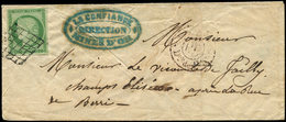 Let EMISSION DE 1849 - 2    15c. Vert, Obl. GRILLE S. LSC, Càd Rouge PARIS/PP/Diston De 4h.s, Arr. 11/10/50 Au Verso, TB - 1849-1850 Ceres