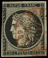 EMISSION DE 1849 - 3    20c. Noir Sur Jaune, Touché Dans Un Angle, Obl. Càd Rouge T15 BUR(EAU CENT)RAL 2/1/49, Frappe TB - 1849-1850 Ceres