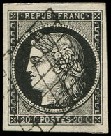 EMISSION DE 1849 - 3a   20c. Noir Sur Blanc, Obl. GRILLE, Belles Marges, TTB - 1849-1850 Cérès