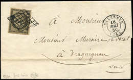 Let EMISSION DE 1849 - 3c   20c. GRIS-NOIR, Obl. GRILLE S. LAC, Càd T15 SALERNES 16/5/50, TB. C - 1849-1850 Ceres