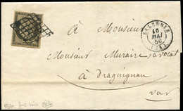 Let EMISSION DE 1849 - 3c   20c. GRIS-NOIR, Obl. GRILLE S. LAC, Càd T15 SALERNES 16/5/50, TB. C - 1849-1850 Cérès