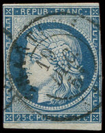 EMISSION DE 1849 - 4    25c. Bleu, Touché, Obl. Càd T15 CHARTRES 19/12/51, B/TB - 1849-1850 Ceres