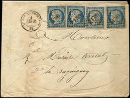 Let EMISSION DE 1849 - 4    25c. Bleu, 4 Ex. (dont 1 Défx), Obl. PC 1789 S. Env., Càd T15 LE LUC-EN-PROVENCE 1/2/53, TB - 1849-1850 Cérès