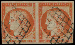 EMISSION DE 1849 - 5    40c. Orange, PAIRE Obl. GRILLE, Frais Et TB - 1849-1850 Cérès