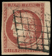 EMISSION DE 1849 - 6     1f. Carmin, Oblitéré GRILLE, Petit Bdf, TTB. Br - 1849-1850 Cérès