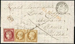 Let EMISSION DE 1849 - 6     1f. Carmin Et N°9 10c. Bistre-jaune PAIRE, Obl. PC 3131 Sur LAC, Càd T15 TROUVILLE-S-MER 17 - 1849-1850 Ceres