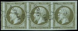 EMPIRE NON DENTELE - 11    1c. Olive, BANDE De 3 Obl. Càd T15 TOURS 7/7/62, Grandes Marges, Voisin à Gauche, TTB/Superbe - 1853-1860 Napoléon III