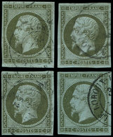 EMPIRE NON DENTELE - 11    1c. Olive, 4 Ex. Obl. Càd, Défx, Aspect TB - 1853-1860 Napoleon III