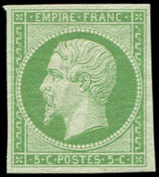 ** EMPIRE NON DENTELE - 12a   5c. Vert-jaune, Fraîcheur Postale, Superbe - 1853-1860 Napoleone III