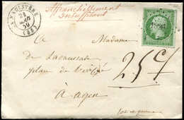 Let EMPIRE NON DENTELE - 12    5c. Vert, Obl. PC 1826 Sur Petite LAC, Càd T15 LA MAGISTERE 21/8/59, Taxe 25c. Manuscrite - 1853-1860 Napoleone III