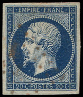 EMPIRE NON DENTELE - 14Aa 20c. Bleu Foncé, T I, Obl. PC Rouge, TB. C - 1853-1860 Napoleon III