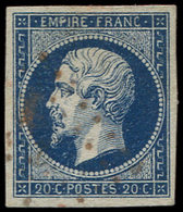 EMPIRE NON DENTELE - 14Aa 20c. Bleu Foncé, T I, Obl. PC Rouge, TB. C - 1853-1860 Napoléon III.