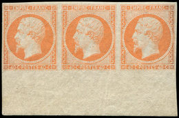 ** EMPIRE NON DENTELE - 16   40c. Orange, BANDE De 3  Bdf, Inf. Craquelure Verticale, Néanmoins RR Et Superbe, Certif. J - 1853-1860 Napoleon III