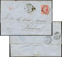 Let EMPIRE NON DENTELE - 17B  80c. Rose, PERCE En LIGNES, Obl. D S. LAC, Càd PARIS D 2/6/62, Passage Càd ESPANA LA JUNQU - 1853-1860 Napoléon III