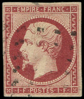 EMPIRE NON DENTELE - 18    1f. Carmin, Obl. GROS POINTS, Pelurage, Aspect TB - 1853-1860 Napoleon III