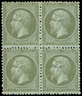 ** EMPIRE DENTELE - 19    1c. Vert-olive, BLOC De 4, Ch. Sur Un Timbre, TB - 1862 Napoleon III