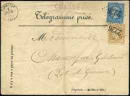 Let EMPIRE DENTELE - 21 Et 22, 10c. Et 20c. Obl. GC 2226 S. TELEGRAMME PRIVE CHARGE, Càd T15 MARMANDE 4/2/65, Verso Inco - 1862 Napoleone III