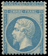 ** EMPIRE DENTELE - 22   20c. Bleu, PIQUAGE à CHEVAL, TB - 1862 Napoléon III.