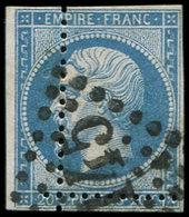 EMPIRE DENTELE - 22   20c. Bleu, Variété De PIQUAGE, Obl. GC, TB. S - 1862 Napoléon III