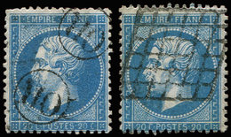 EMPIRE DENTELE - 22   20c. Bleu, 2 Ex. Obl. OR Et GRILLE, TB - 1862 Napoléon III.