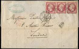 Let EMPIRE DENTELE - 24   80c. Rose (3), Obl. GC 2240 S. LAC, Càd Marseille 26/9/54, Arr. LONDON 28/9, TB - 1862 Napoleon III