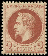 * EMPIRE LAURE - 26Ba  2c. Rouge-brun Foncé, T II, Ch. à Peine Visible, TB - 1863-1870 Napoleon III Gelauwerd