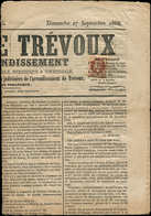 Let EMPIRE LAURE - 26A   2c. Brun-rouge, T I, Obl. TYPO Sur JOURNAL DE TREVOUX Du 27/9/68, TB - 1863-1870 Napoléon III. Laure
