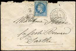 Let EMPIRE LAURE - 29A  20c. Bleu, T I, Obl. Los. EU S. Env., Càd EXPOSITION UNIVERSELLE POSTES 3/6/67, Support Moyen Ma - 1863-1870 Napoleon III With Laurels