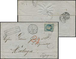 Let EMPIRE LAURE - 29A  20c. Bleu, T I, Obl. Ambulant ML2° Sur LAC, Càd T17 GARE DE TOULON-S-MER 4/2/70, Taxe Espagnole  - 1863-1870 Napoleon III With Laurels