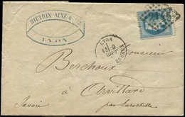 Let EMPIRE LAURE - 29B  20c. Bleu, T II, PLI ACCORDEON, Obl. GC 2145 S. LAC, Càd T16 LYON 9/8/(69), RR Et TB - 1863-1870 Napoléon III. Laure