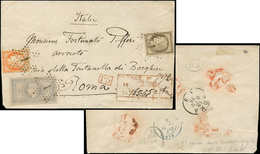 Let EMPIRE LAURE - 33    5f. Violet-gris, DOUBLE Burelage, N°38 40c. Orange Et N°56 30c. Brun Obl. Etoile 1 Sur Env. CHA - 1863-1870 Napoleone III Con Gli Allori