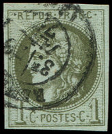 EMISSION DE BORDEAUX - 39A   1c. Olive, R I, Obl. Càd T17 RENNES 29/1/71 (fin Du Siège), TB - 1870 Uitgave Van Bordeaux