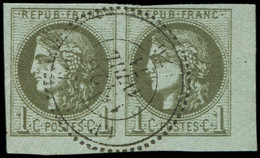 EMISSION DE BORDEAUX - 39A   1c. Olive, R I, PAIRE Obl. Càd T24 BERNAUILLE, Cdf, Superbe - 1870 Emissione Di Bordeaux