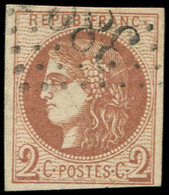 EMISSION DE BORDEAUX - 40Bb  2c. MARRON, R II, Obl. GC, Nuance Certifiée JF Brun, TB - 1870 Uitgave Van Bordeaux