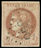 EMISSION DE BORDEAUX - 40Bg  2c. CHOCOLAT, R II, Obl. GC, Nuance Certifiée JF Brun, TB - 1870 Emissione Di Bordeaux